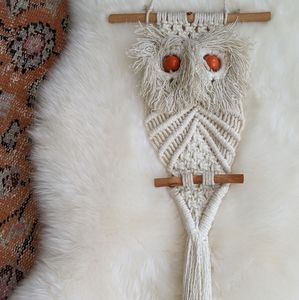 ☮️Vintage Handmade Macrame Owl Wall Hanging